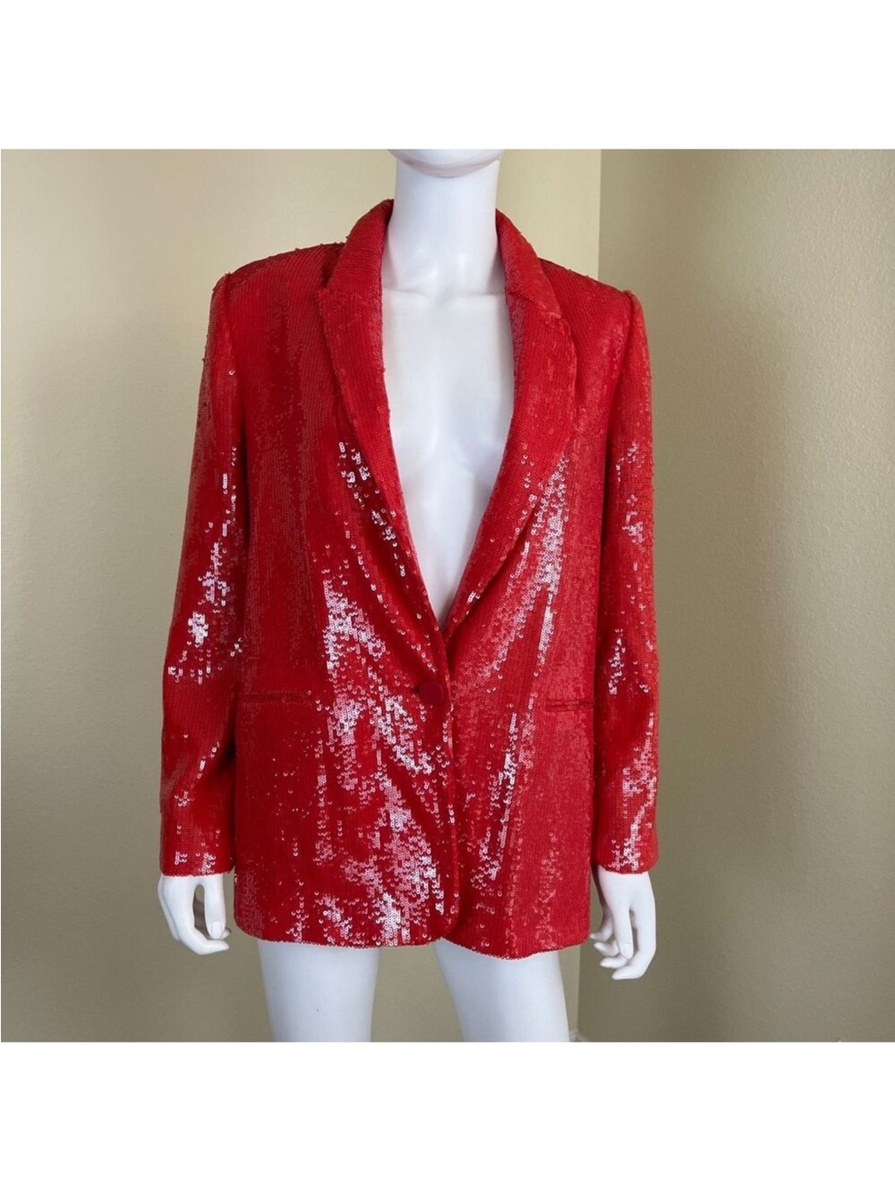 NWOT Zara Red Sequin Blazer Jacket - Statement Piece Sz S - Picture 7 of 13